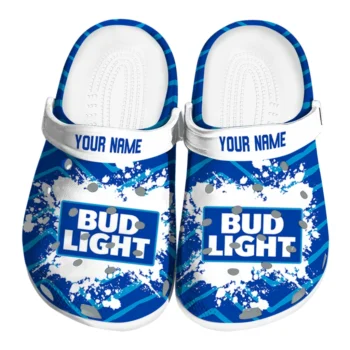 custom bud light brush strokes blue white clogs best selling hey clogs