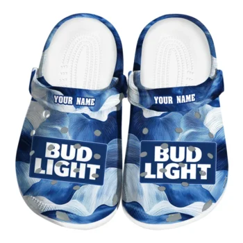 custom bud light wave pattern blue white clogs best selling hey clogs
