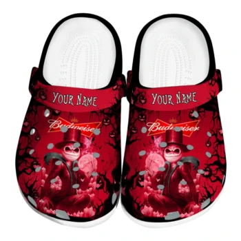 custom budweiser mystic spooky red black clogs best selling hey clogs