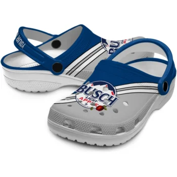 custom busch light logo emblem blue gray clogs high quality hey clogs