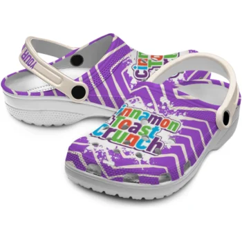 custom cinamon toast crunch slogan chevrons purple white clogs high quality hey clogs
