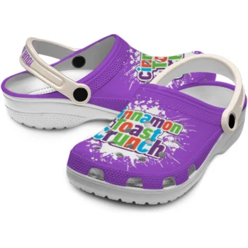 custom cinamon toast crunch splatter text purple clogs high quality hey clogs