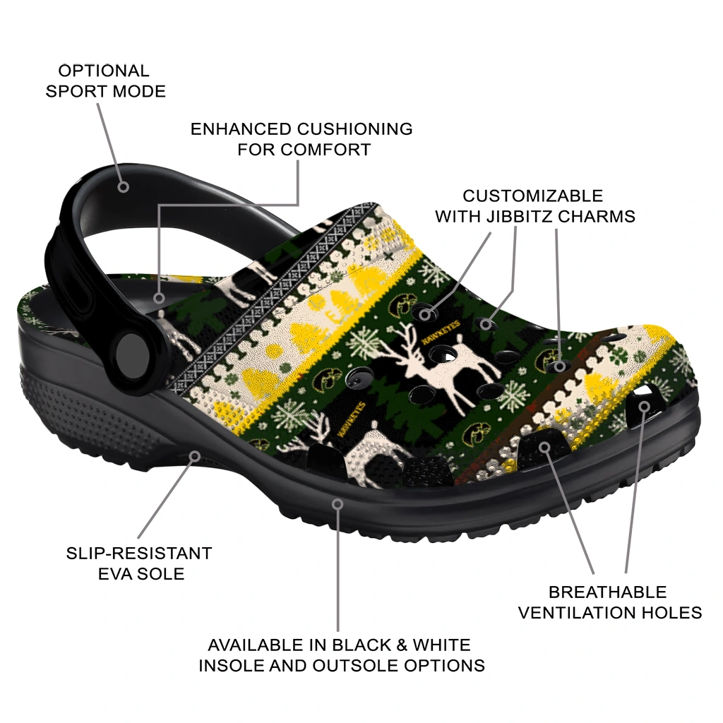 custom iowa hawkeyes christmas motif clogs new arrival custom iowa hawkeyes christmas motif clogs new arrival