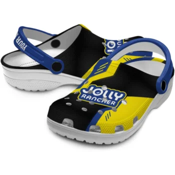 custom jolly rancher logo badge black yellow clogs high quality hey clogs