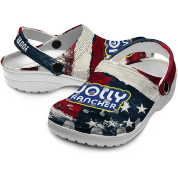 custom jolly rancher patriotic logo red white clogs high quality hey clogs