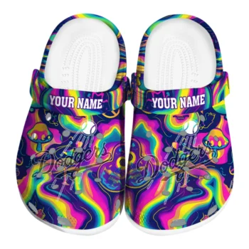 custom los angeles dodgers swirling mushrooms clogs best selling