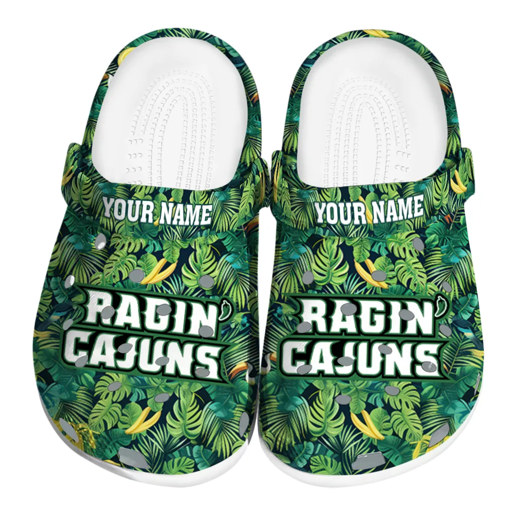 custom louisiana ragin cajuns tropical leaves clogs best selling custom louisiana ragin cajuns tropical leaves clogs best selling