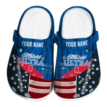 custom michelob ultra banner blue red clogs best selling hey clogs
