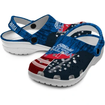 custom michelob ultra banner blue red clogs high quality hey clogs