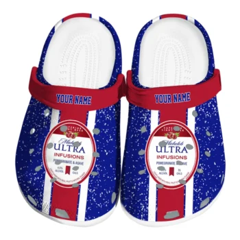 custom michelob ultra branding blue red clogs best selling hey clogs