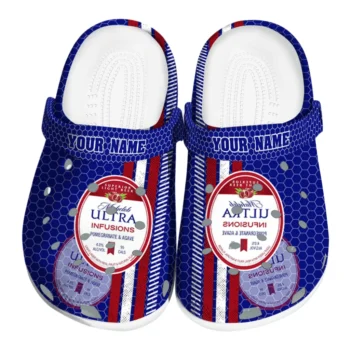 custom michelob ultra central badge blue red clogs best selling hey clogs