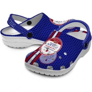 custom michelob ultra central badge blue red clogs high quality hey clogs
