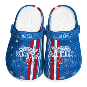 custom michelob ultra emblem blue red clogs best selling hey clogs