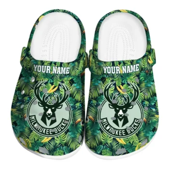custom milwaukee bucks tropical leaves clogs best selling
