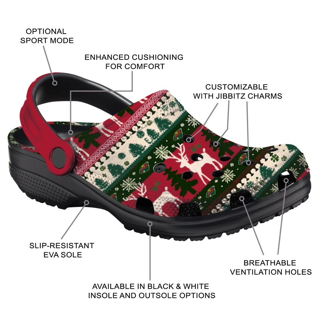 custom minnesota wild christmas motif clogs new arrival custom minnesota wild christmas motif clogs new arrival