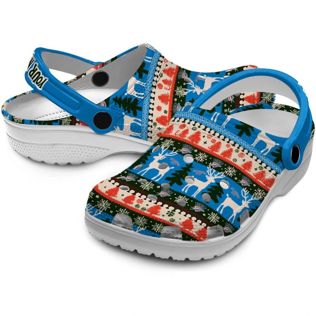 custom oklahoma city thunder christmas motif clogs high quality custom oklahoma city thunder christmas motif clogs high quality