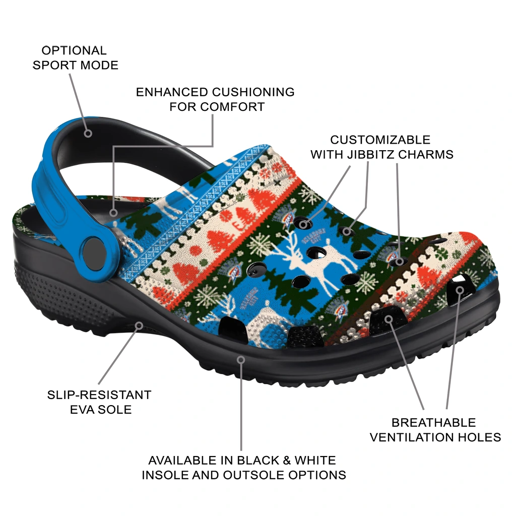 custom oklahoma city thunder christmas motif clogs new arrival custom oklahoma city thunder christmas motif clogs new arrival