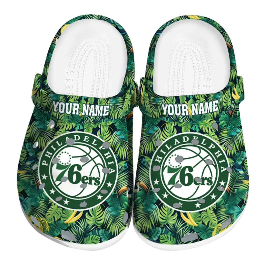 custom philadelphia 76ers tropical leaves clogs best selling custom philadelphia 76ers tropical leaves clogs best selling