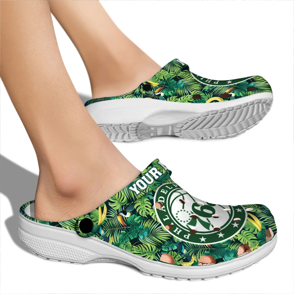 custom philadelphia 76ers tropical leaves clogs fashion forward custom philadelphia 76ers tropical leaves clogs fashion forward