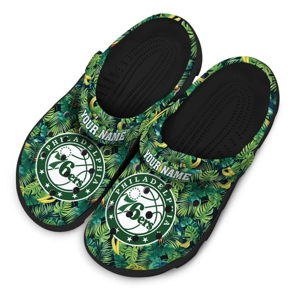 custom philadelphia 76ers tropical leaves clogs latest model custom philadelphia 76ers tropical leaves clogs latest model