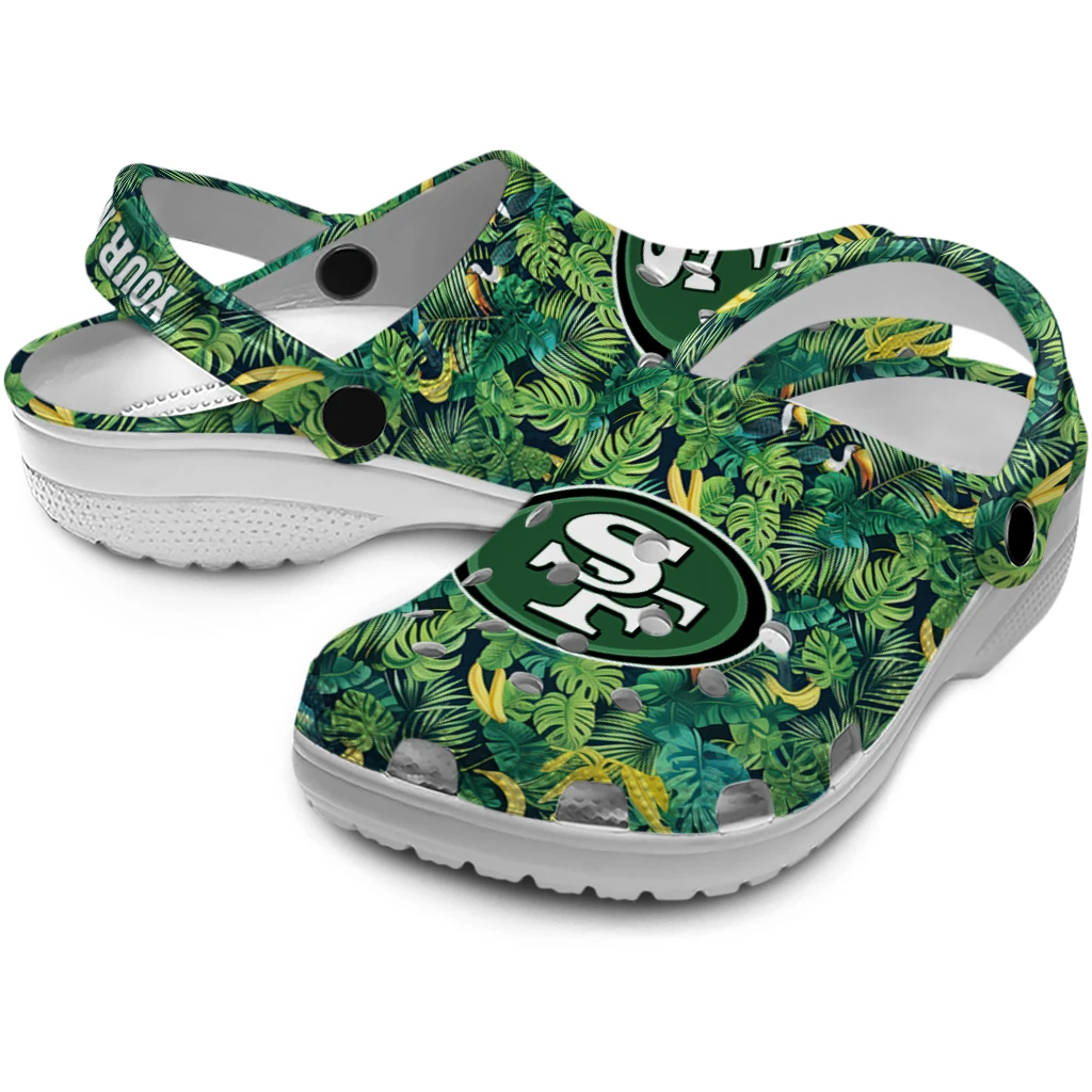 custom san francisco 49ers tropical leaves clogs high quality custom san francisco 49ers tropical leaves clogs high quality
