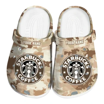 custom starbucks brown camouflage beige brown clogs best selling hey clogs