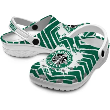 custom starbucks brush strokes green white clogs high quality hey clogs
