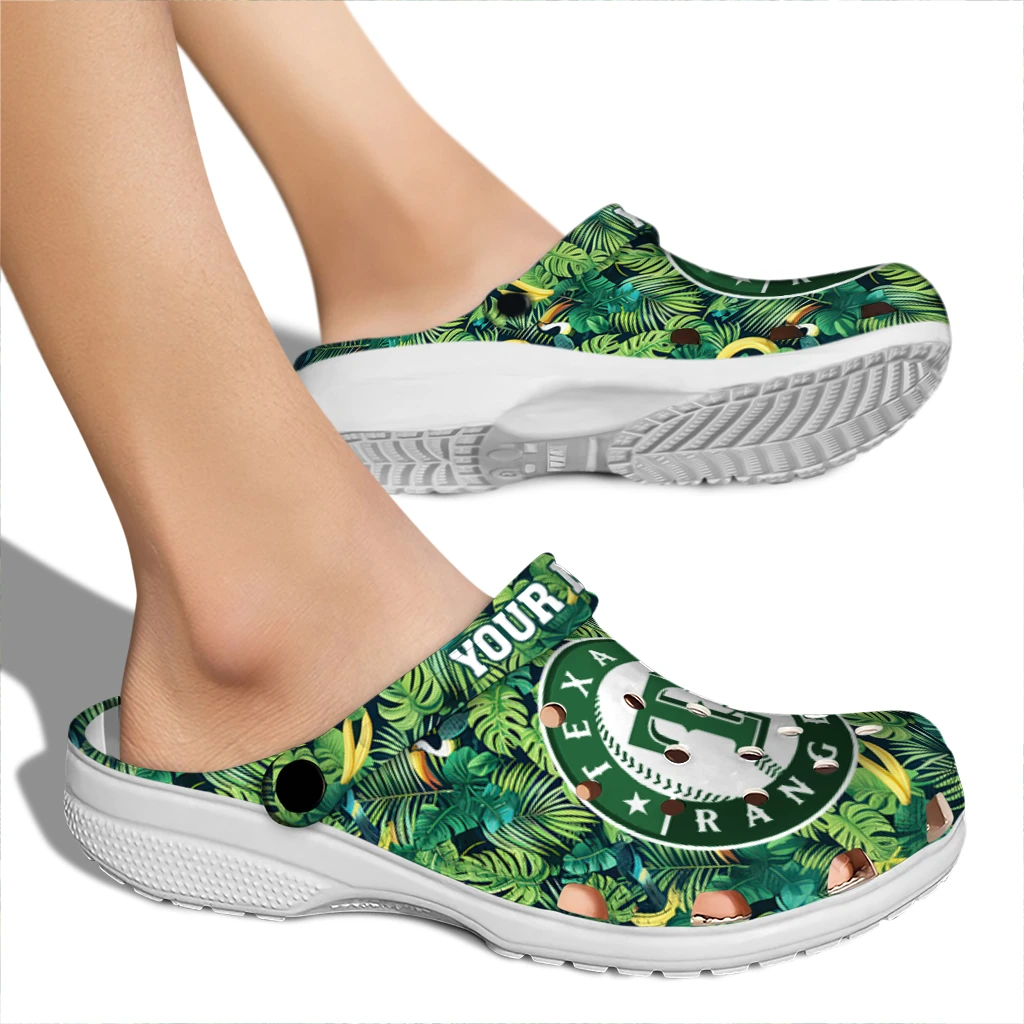 custom texas rangers tropical leaves clogs fashion forward custom texas rangers tropical leaves clogs fashion forward