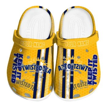 custom twisted tea bold lettering yellow blue clogs best selling hey clogs