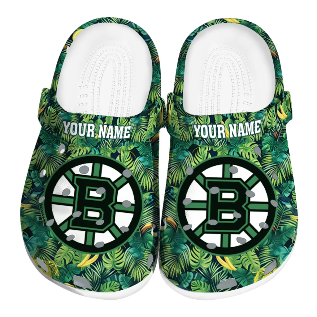 customized boston bruins tropical leaves clogs best selling customized boston bruins tropical leaves clogs best selling