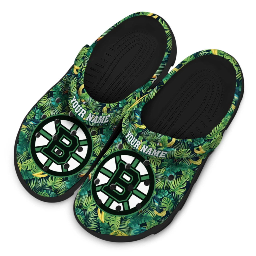 customized boston bruins tropical leaves clogs latest model customized boston bruins tropical leaves clogs latest model