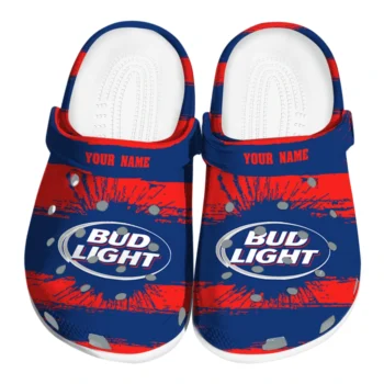 customized bud light blue red stripe red blue clogs best selling hey clogs