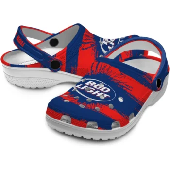 customized bud light blue red stripe red blue clogs high quality hey clogs
