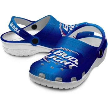 customized bud light blue strikes blue white clogs high quality hey clogs