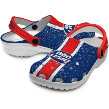 customized bud light central oval blue red clogs high quality hey clogs