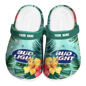 customized bud light hawaii vibe green red clogs best selling hey clogs