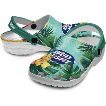 customized bud light hawaii vibe green red clogs high quality hey clogs