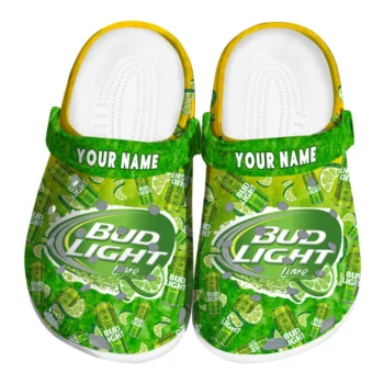 customized bud light lime scatter green yellow clogs best selling hey clogs