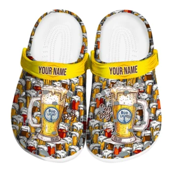 customized bud light mug froth yellow brown clogs best selling hey clogs