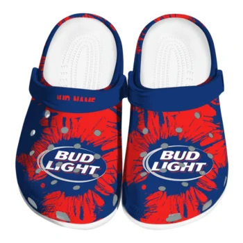 customized bud light red burst red blue clogs best selling hey clogs