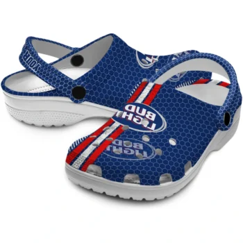 customized bud light stripe accent blue red clogs high quality hey clogs