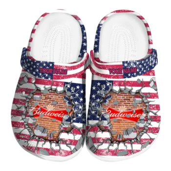 customized budweiser flag smash red blue clogs best selling hey clogs