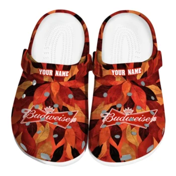 customized budweiser leaves overlay red orange clogs best selling hey clogs