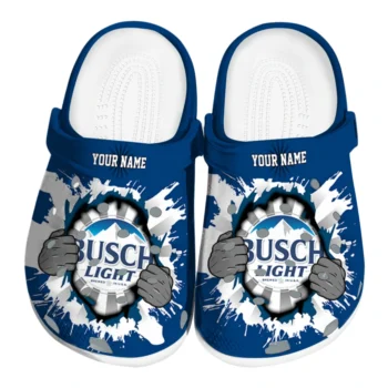 customized busch light beer fist blue white clogs best selling hey clogs