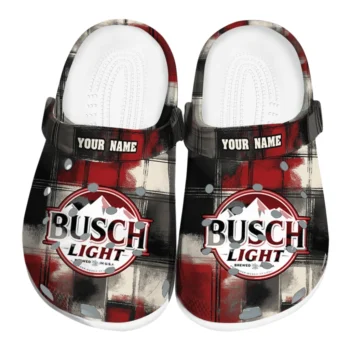 customized busch light circle emblem red black clogs best selling hey clogs