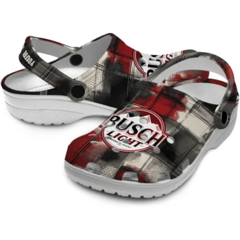 customized busch light circle emblem red black clogs high quality hey clogs
