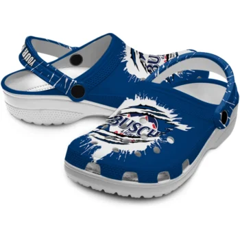 customized busch light claw effect blue white clogs high quality hey clogs