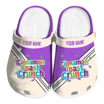 customized cinamon toast crunch outlined words purple beige clogs best selling hey clogs
