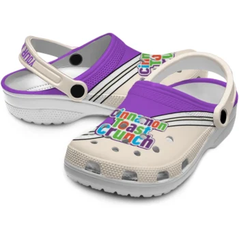 customized cinamon toast crunch outlined words purple beige clogs high quality hey clogs