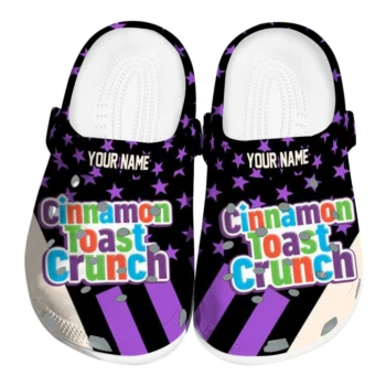 customized cinamon toast crunch stars patterned black purple clogs best selling hey clogs